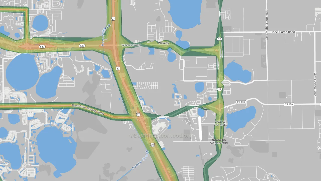 Waverly, FL Map of Noise Levels in Waverly