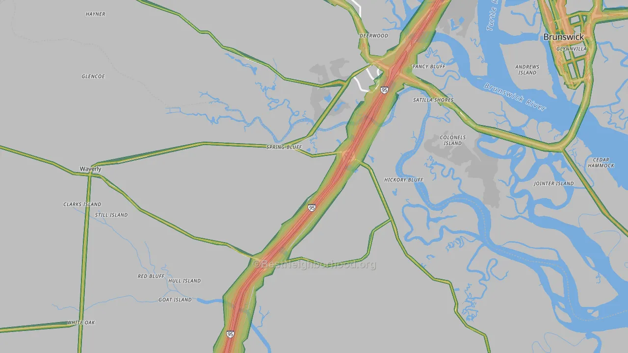 Waverly, GA Map of Noise Levels in Waverly