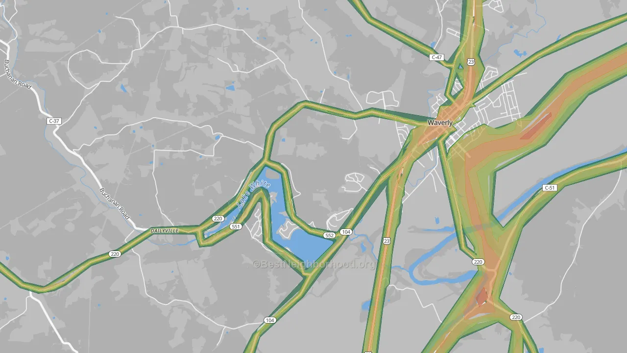 Waverly Gables, OH Map of Noise Levels in Waverly Gables