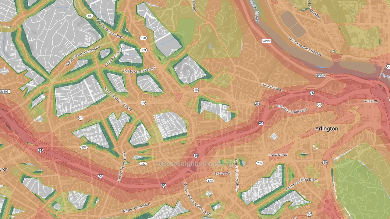Waverly Hills, Arlington, VA Map of Noise Levels in Waverly Hills
