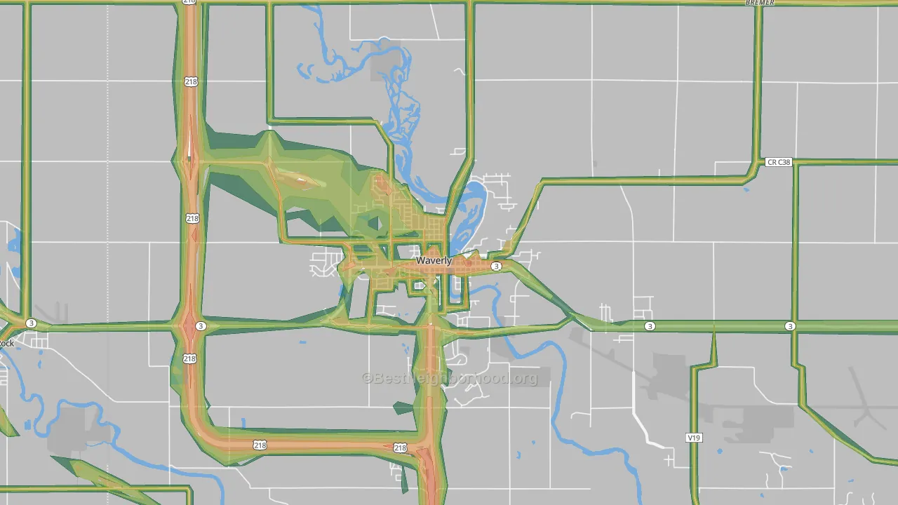 Waverly, IA Map of Noise Levels in Waverly