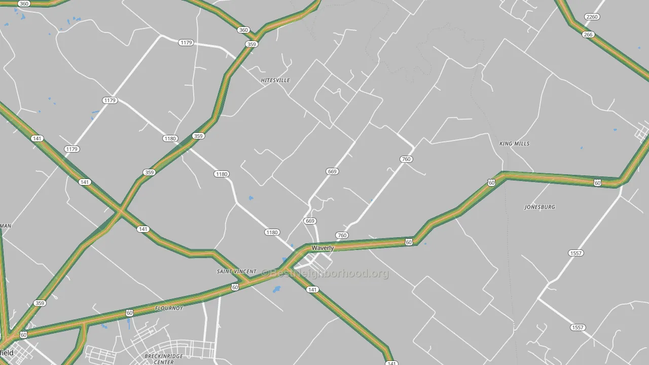 Waverly, KY Map of Noise Levels in Waverly