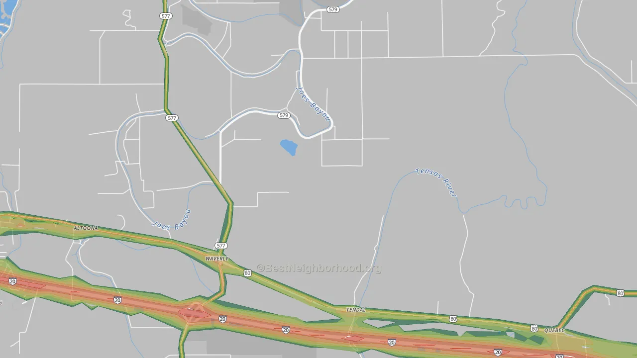 Waverly, LA Map of Noise Levels in Waverly