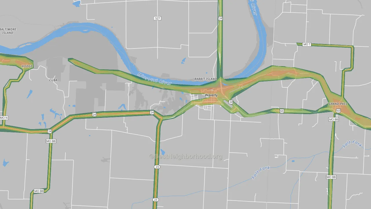 Waverly, MO Map of Noise Levels in Waverly