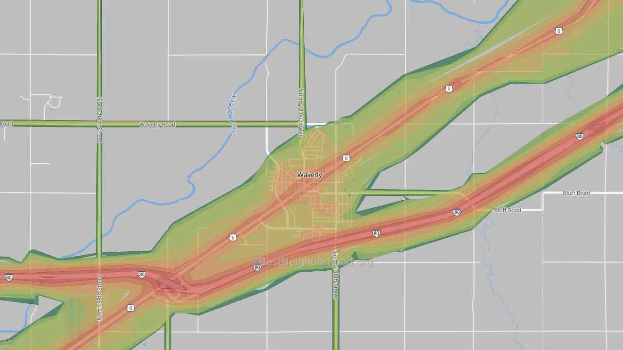 Waverly, NE Map of Noise Levels in Waverly