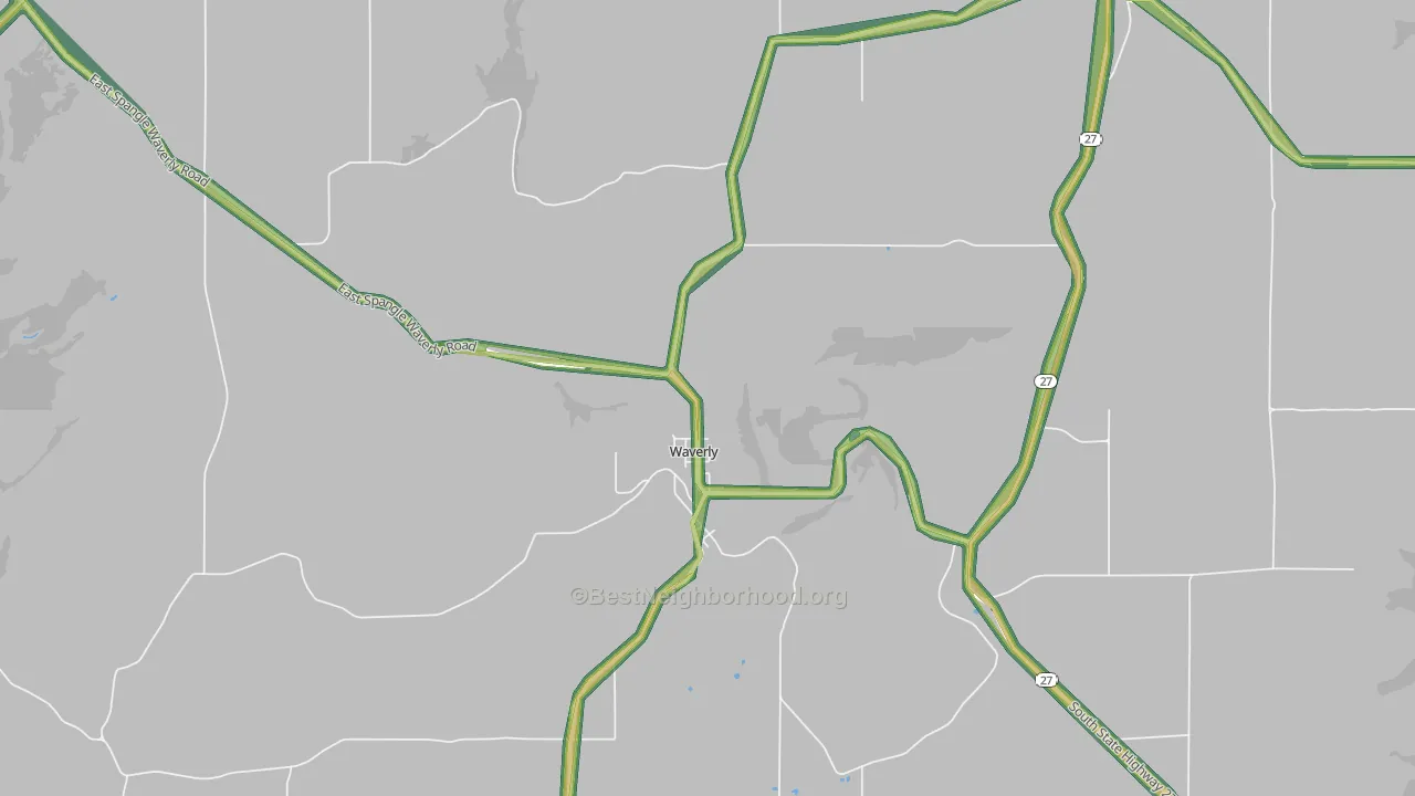 Waverly, WA Map of Noise Levels in Waverly