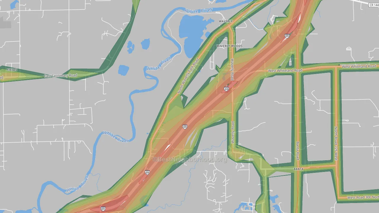 Waverly Woods, IN Map of Noise Levels in Waverly Woods