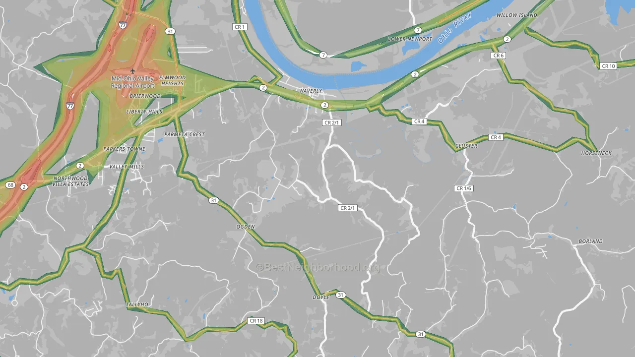 Waverly, WV Map of Noise Levels in Waverly