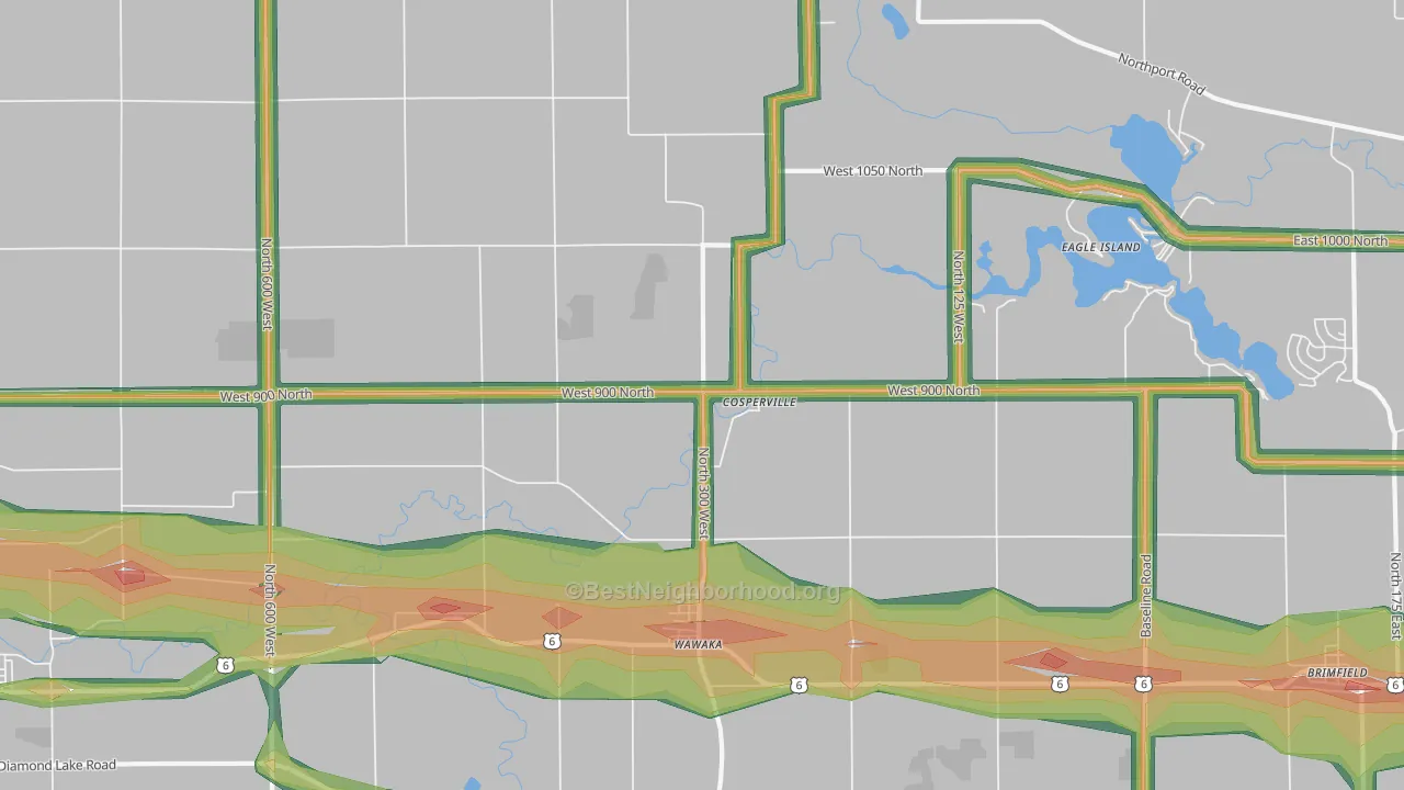 Wawaka, IN Map of Noise Levels in Wawaka