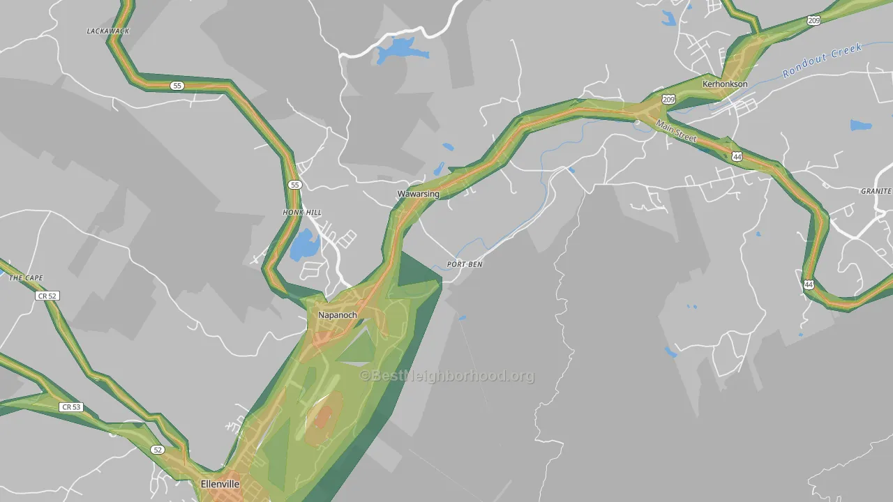 Wawarsing, NY Map of Noise Levels in Wawarsing