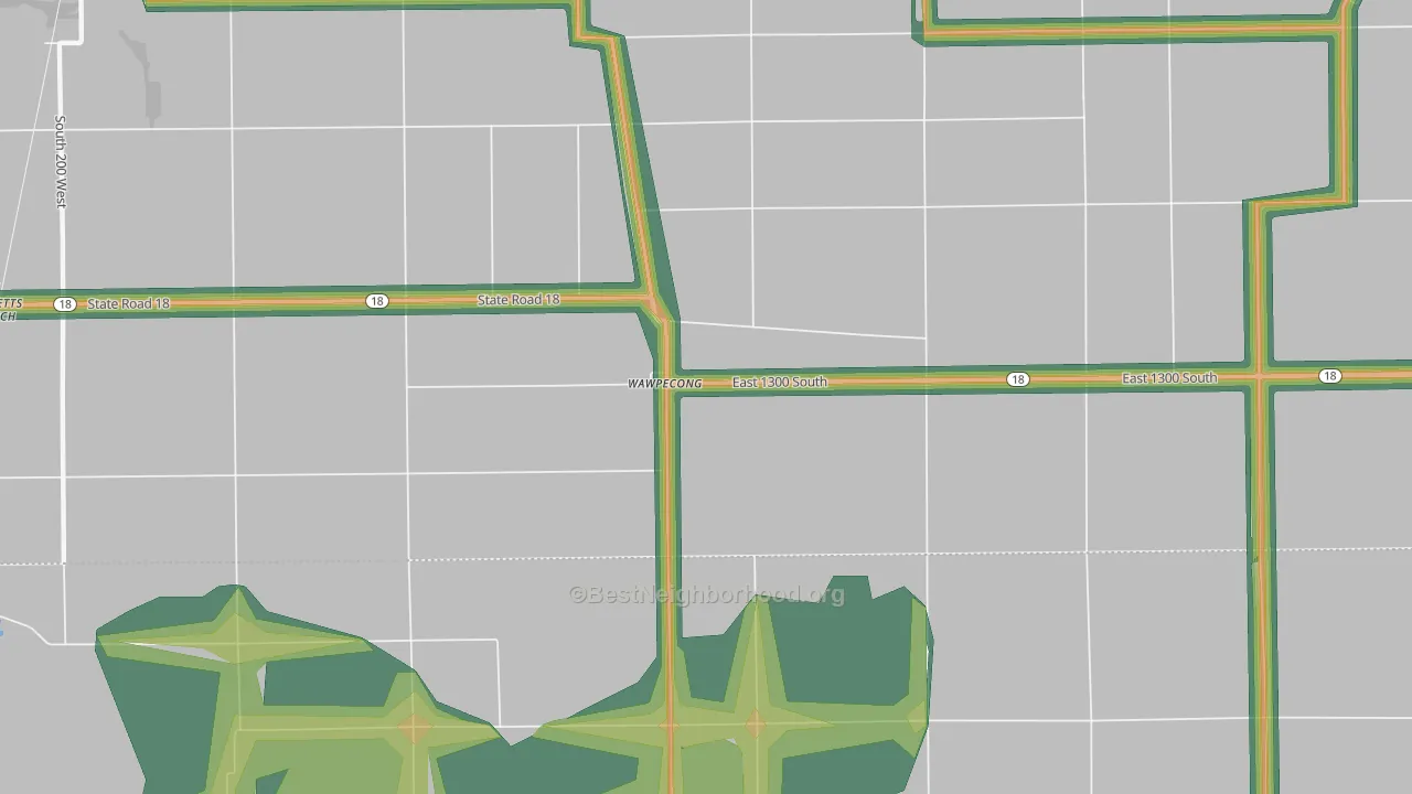 Wawpecong, IN Map of Noise Levels in Wawpecong