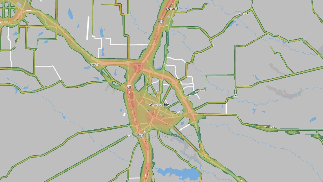 Waxahachie, TX Map of Noise Levels in Waxahachie