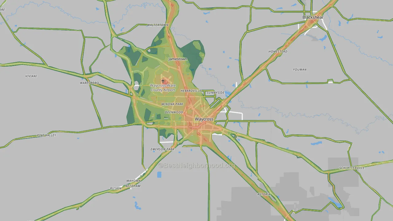 Waycross, GA Map of Noise Levels in Waycross