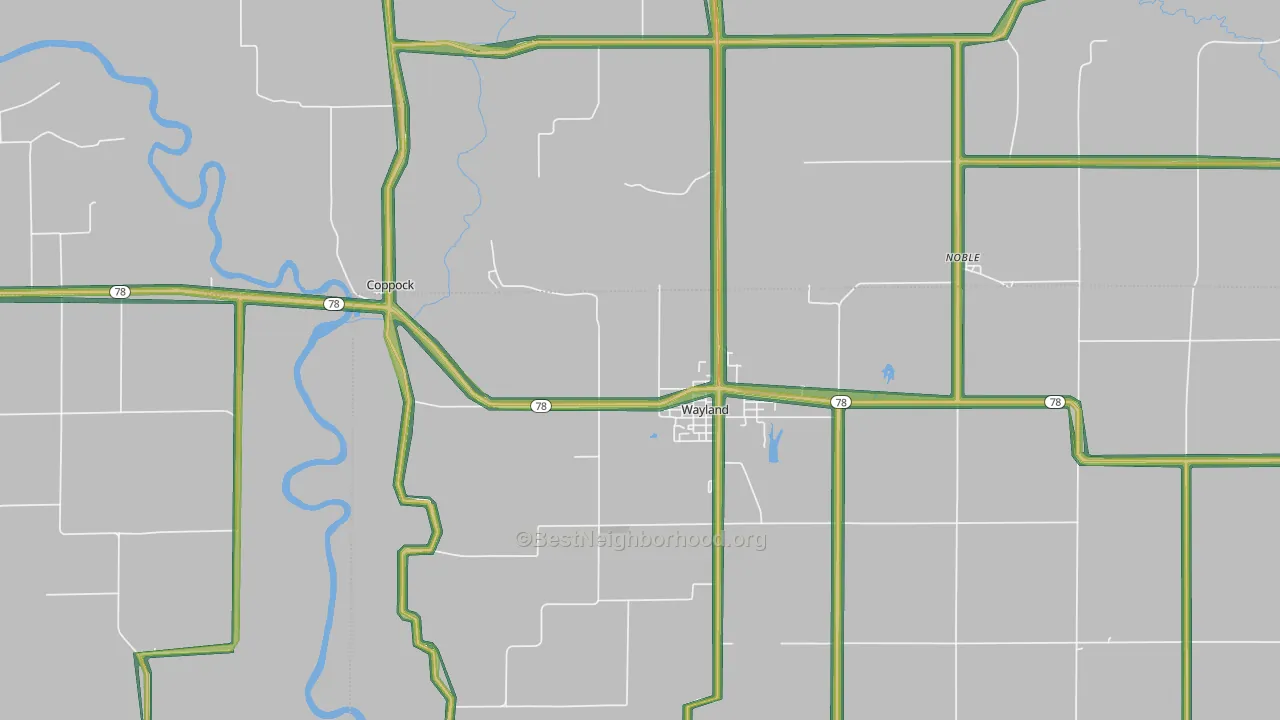 Wayland, IA Map of Noise Levels in Wayland