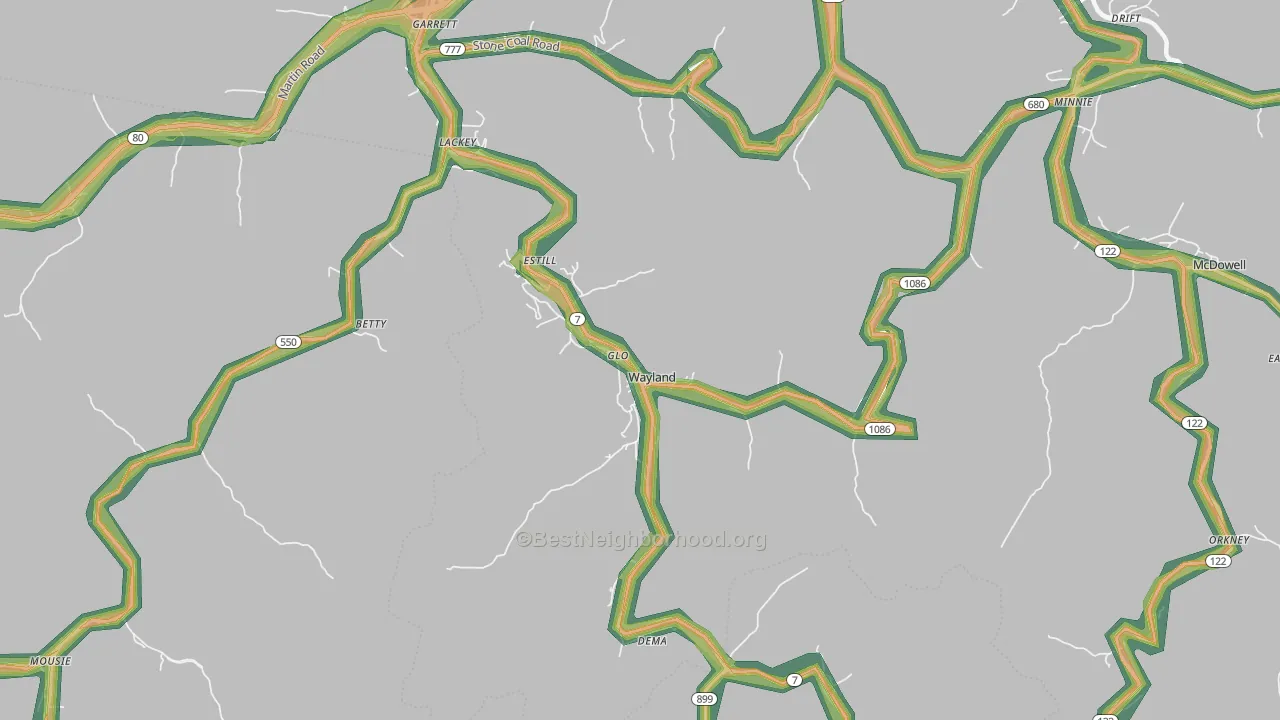 Wayland, KY Map of Noise Levels in Wayland
