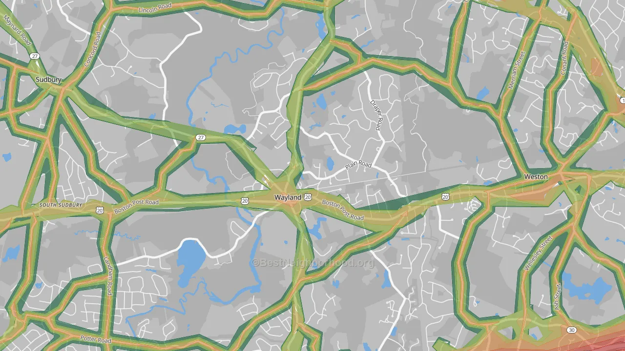 Wayland, MA Map of Noise Levels in Wayland