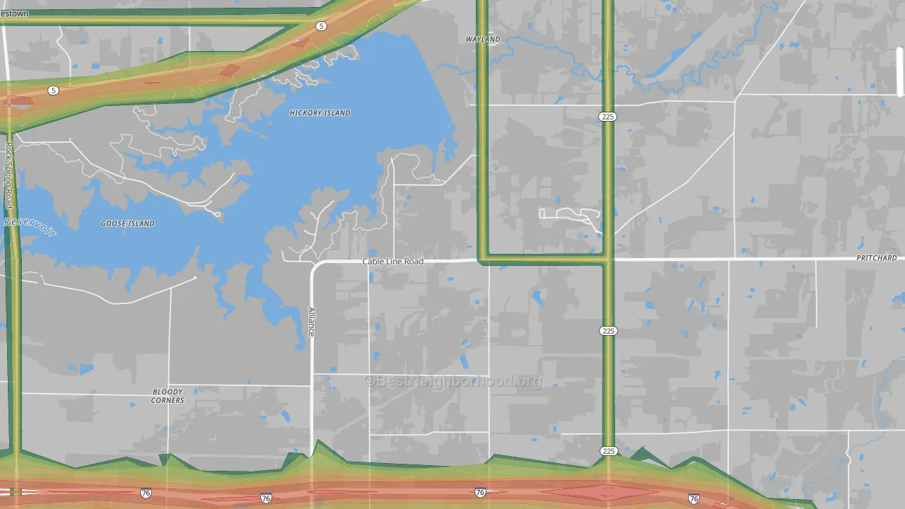 Wayland, OH Map of Noise Levels in Wayland