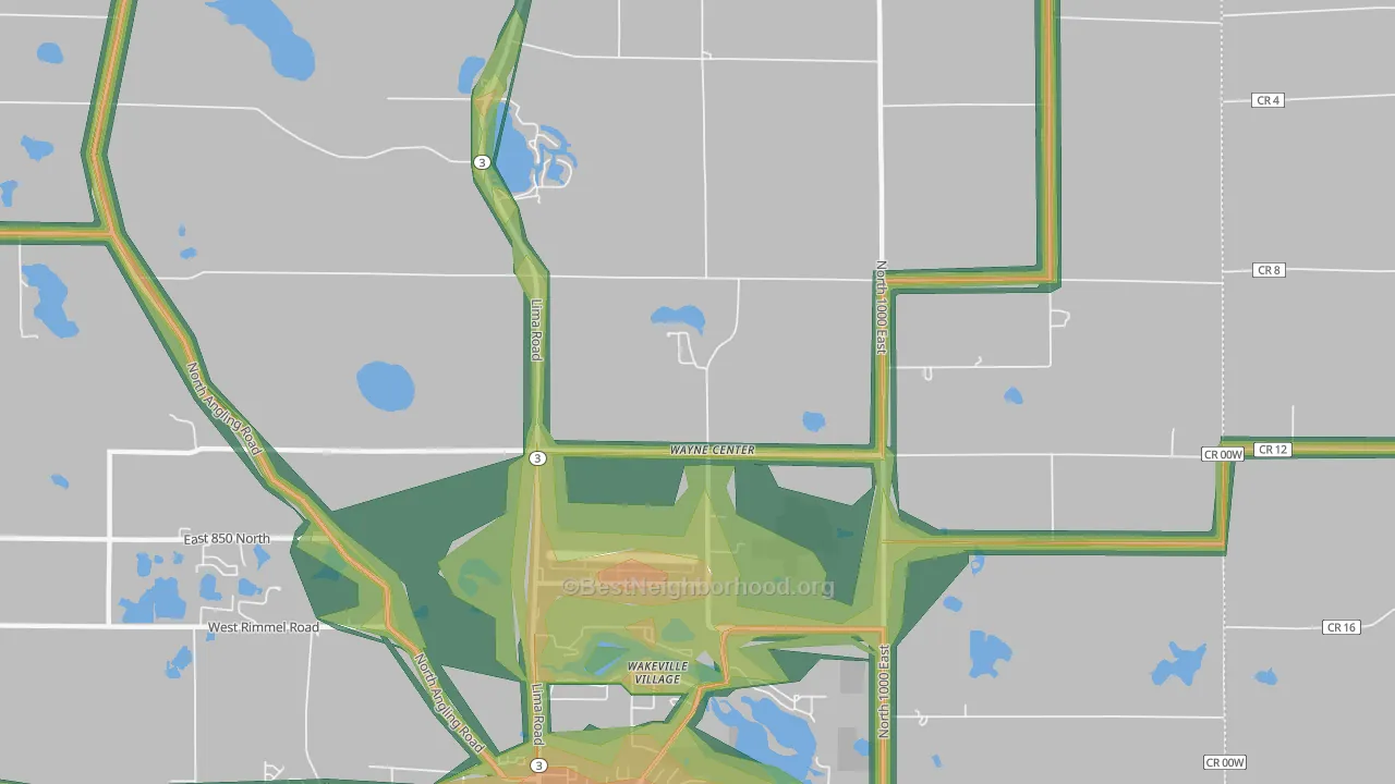 Wayne Center, IN Map of Noise Levels in Wayne Center