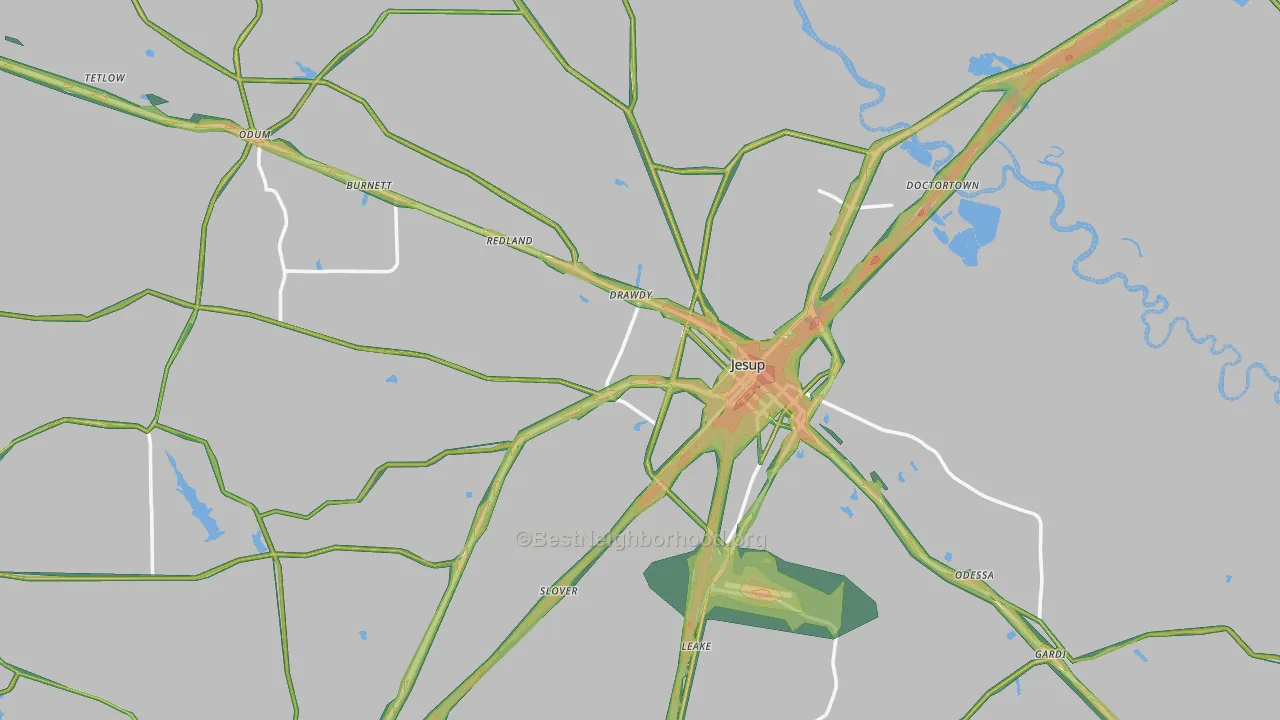 Wayne County, GA Map of Noise Levels in Wayne County