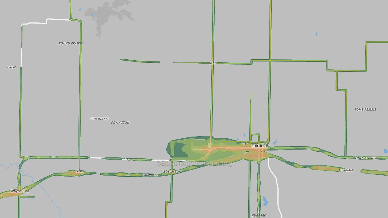 Wayne County, IL Map of Noise Levels in Wayne County