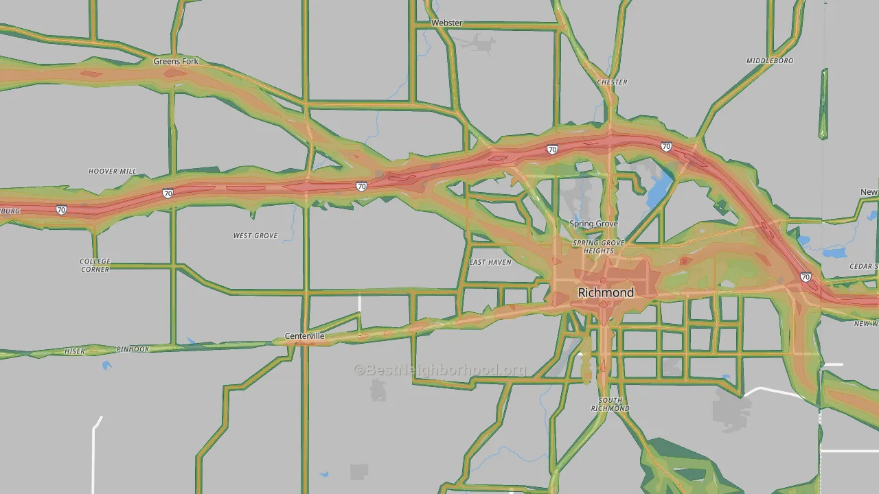 Wayne County, IN Map of Noise Levels in Wayne County