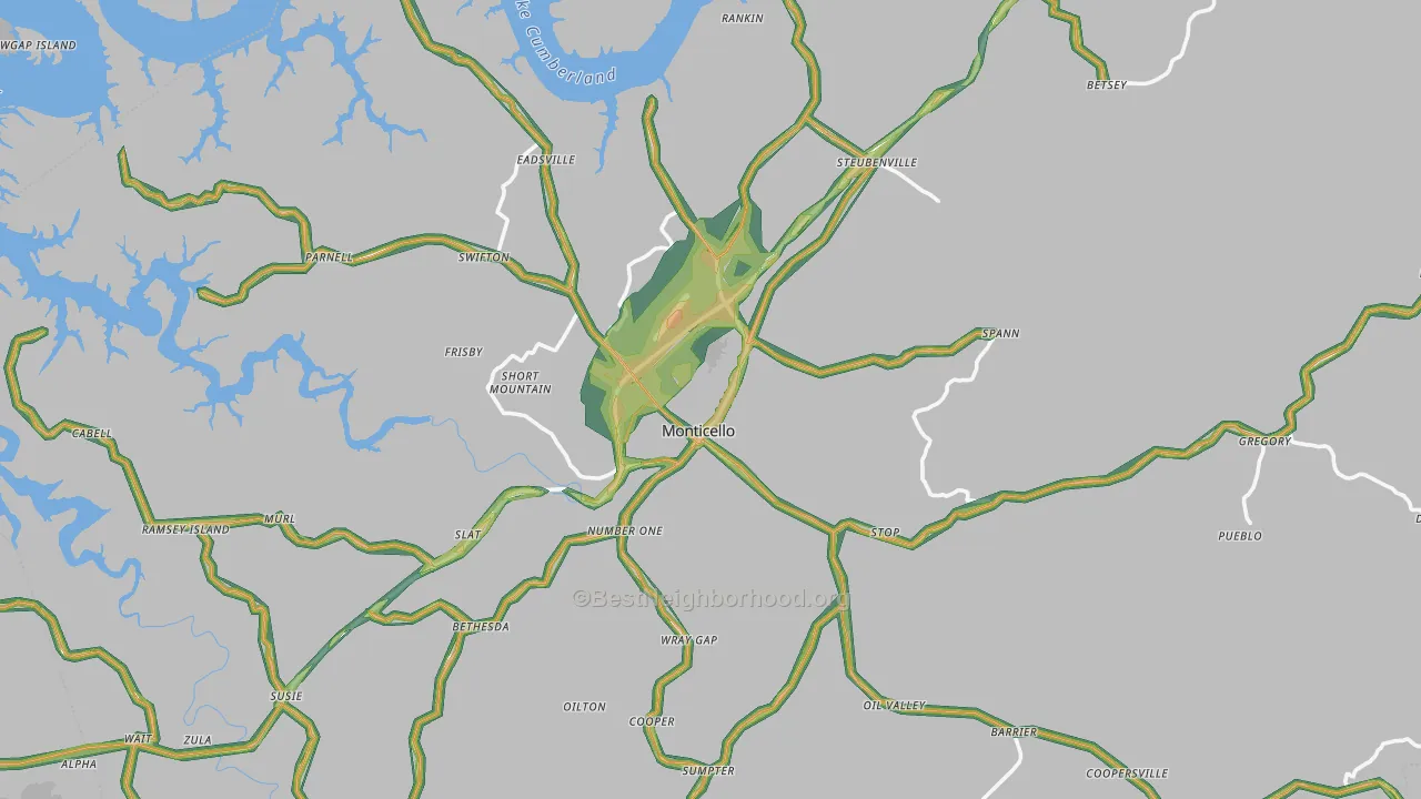 Wayne County, KY Map of Noise Levels in Wayne County