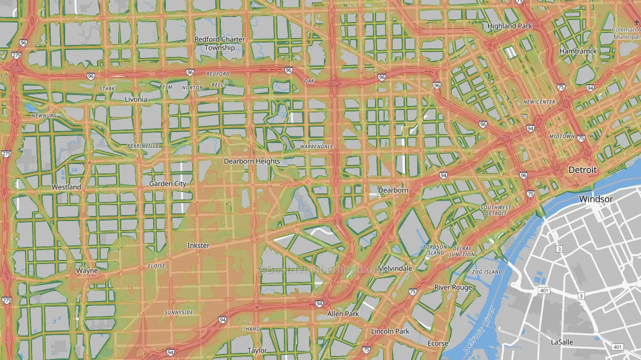 Wayne County, MI Map of Noise Levels in Wayne County