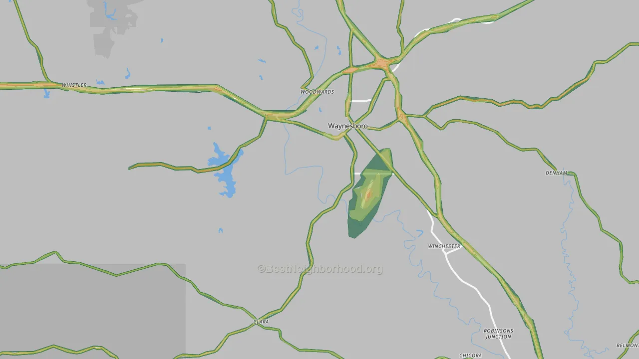 Wayne County, MS Map of Noise Levels in Wayne County