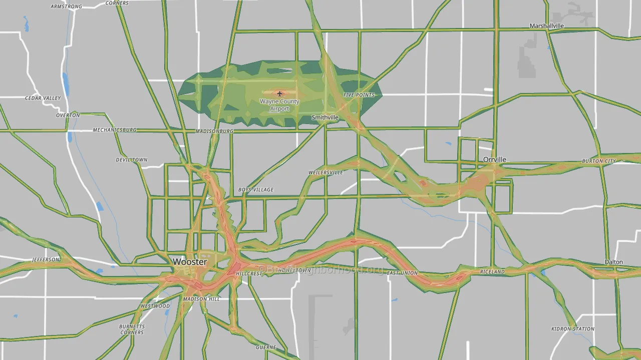 Wayne County, OH Map of Noise Levels in Wayne County