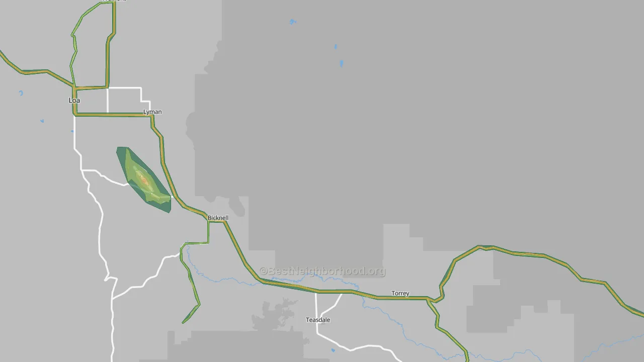 Wayne County, UT Map of Noise Levels in Wayne County