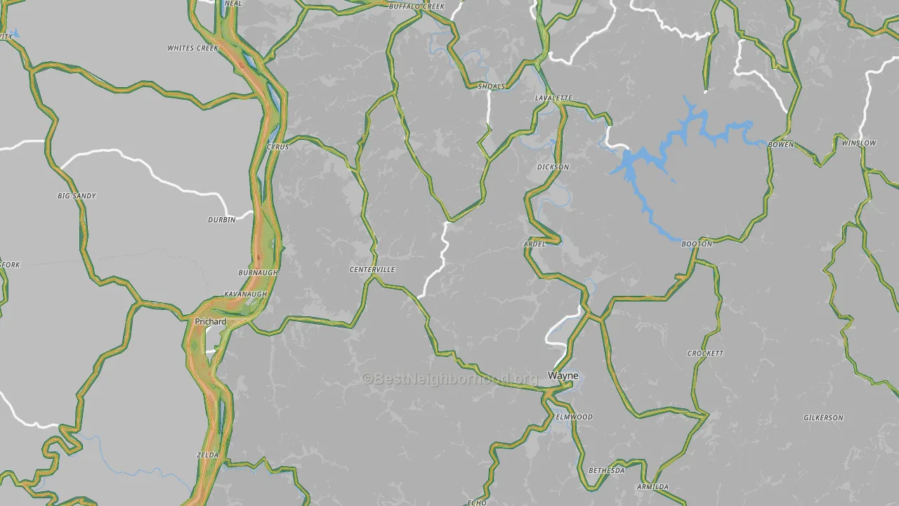 Wayne County, WV Map of Noise Levels in Wayne County