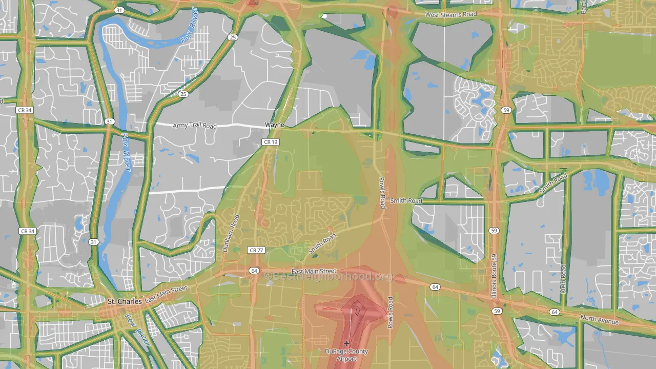 Wayne, IL Map of Noise Levels in Wayne