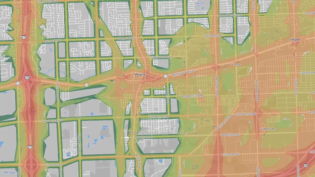 Wayne, MI Map of Noise Levels in Wayne