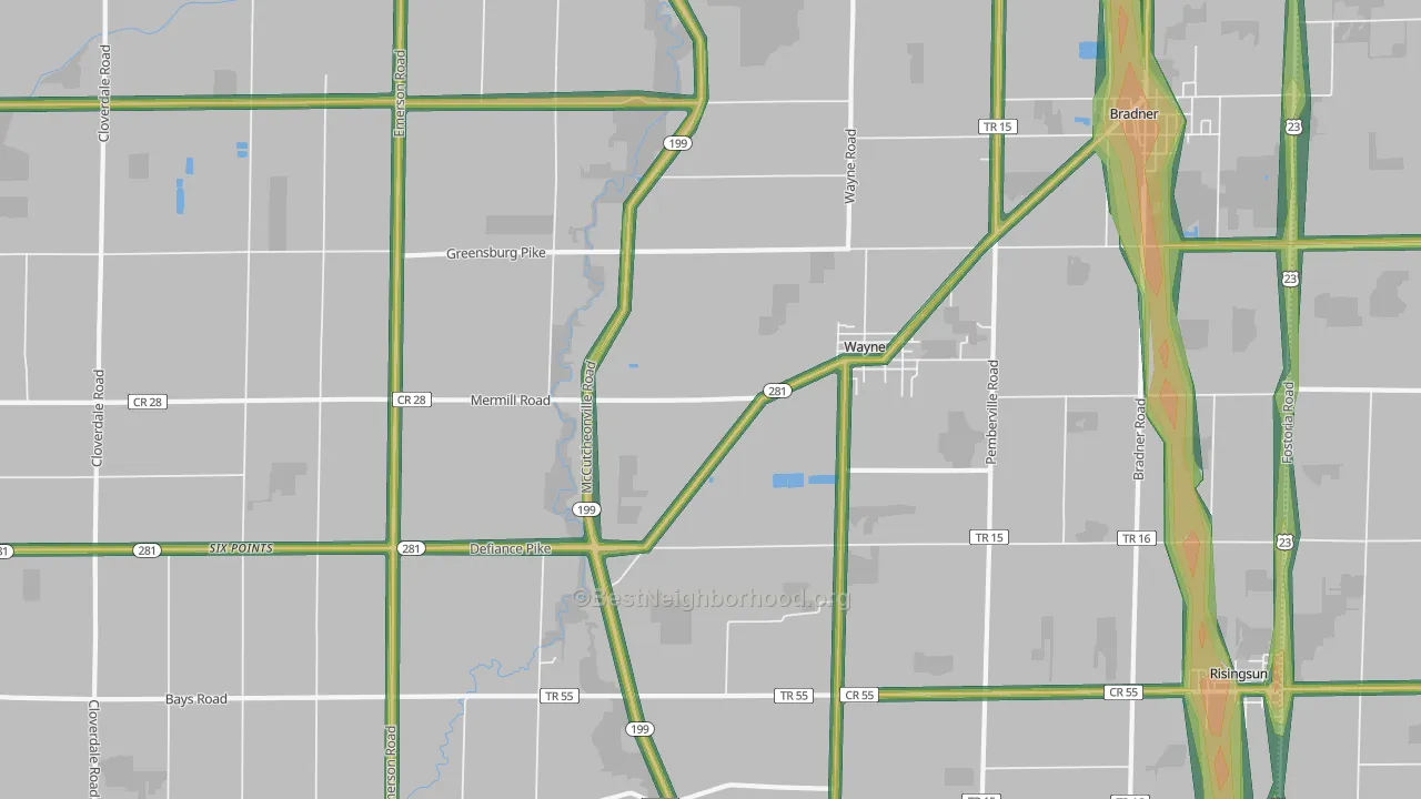 Wayne, OH Map of Noise Levels in Wayne