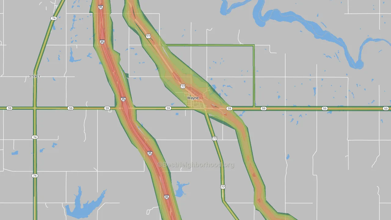Wayne, OK Map of Noise Levels in Wayne