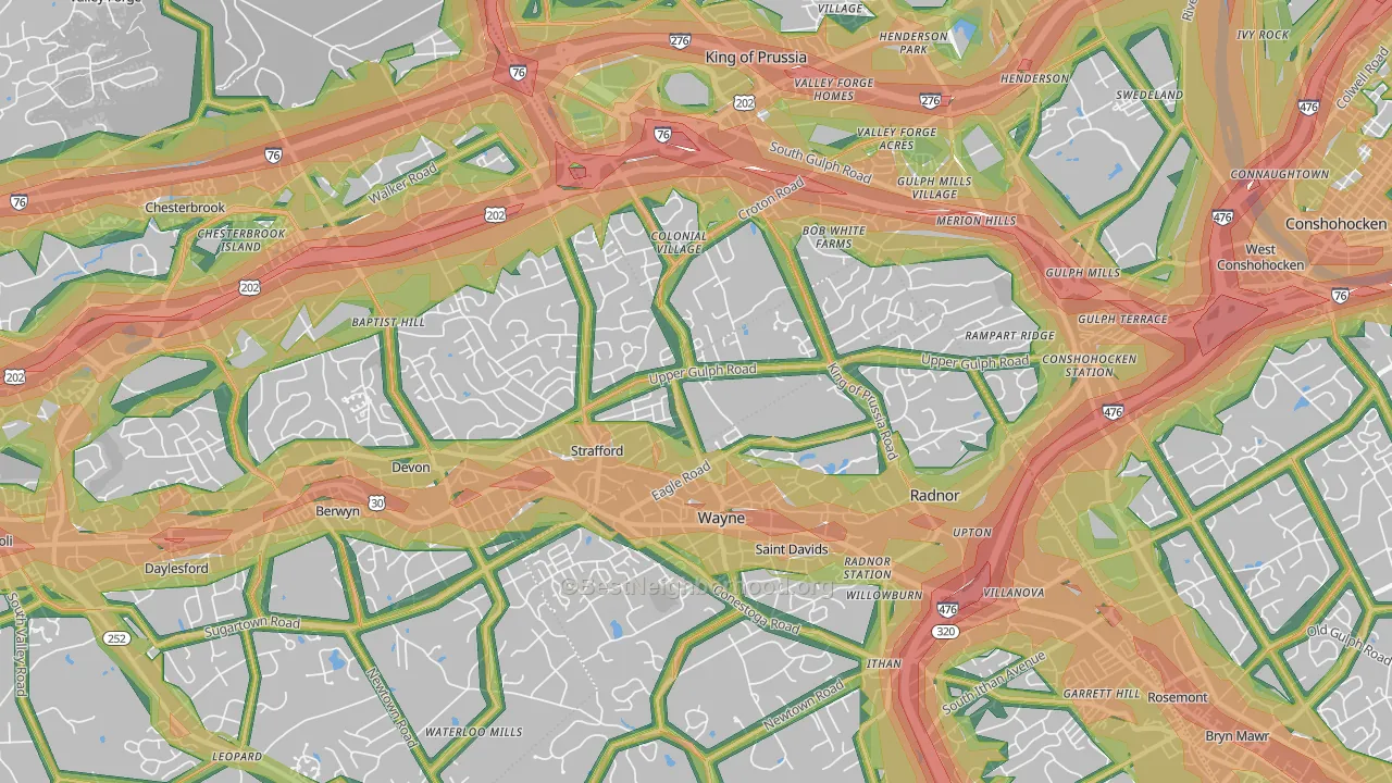 Wayne, PA Map of Noise Levels in Wayne