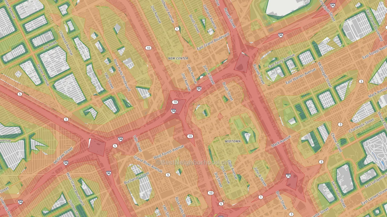 Wayne State, Detroit, MI Map of Noise Levels in Wayne State