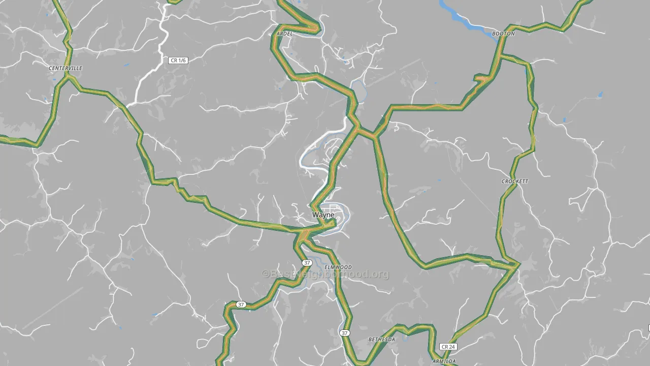 Wayne, WV Map of Noise Levels in Wayne