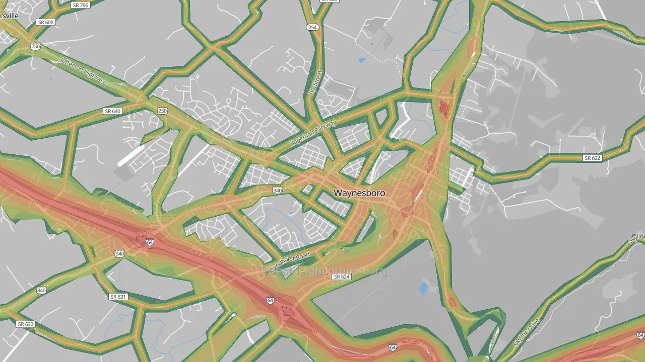 Waynesboro City, VA Map of Noise Levels in Waynesboro City