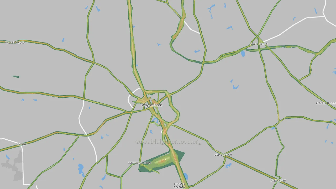 Waynesboro, GA Map of Noise Levels in Waynesboro