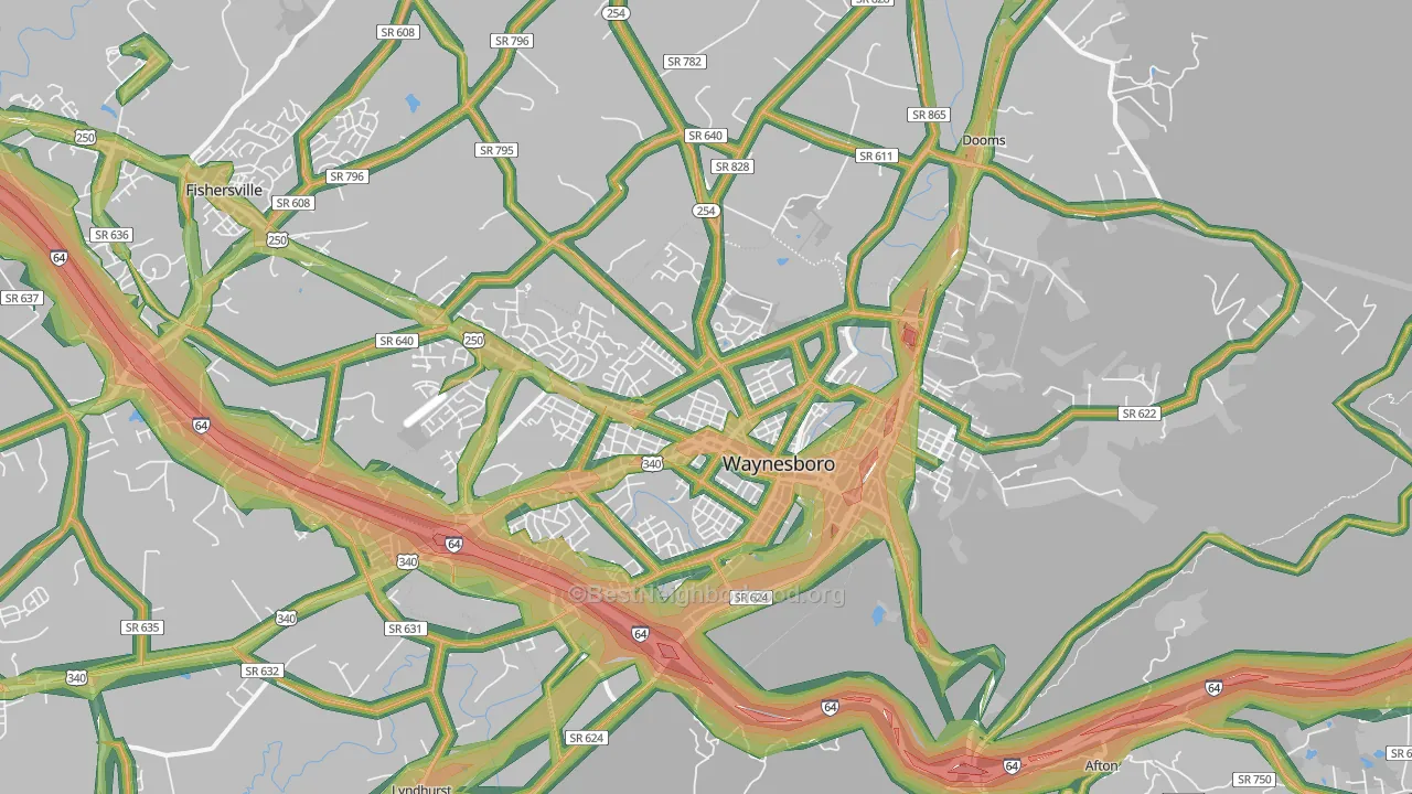 Waynesboro, VA Map of Noise Levels in Waynesboro
