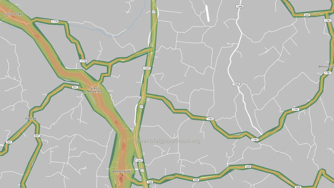 Waynesburg, KY Map of Noise Levels in Waynesburg