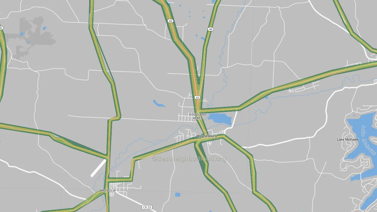 Waynesburg, OH Map of Noise Levels in Waynesburg