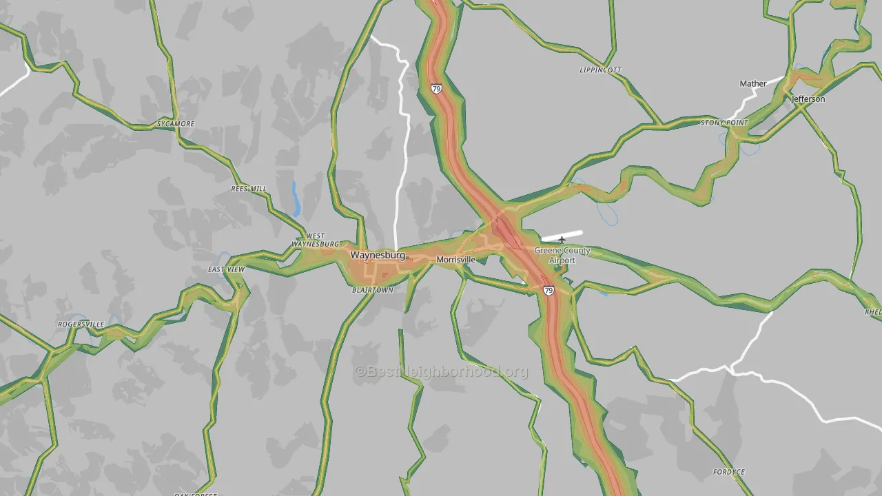 Waynesburg, PA Map of Noise Levels in Waynesburg
