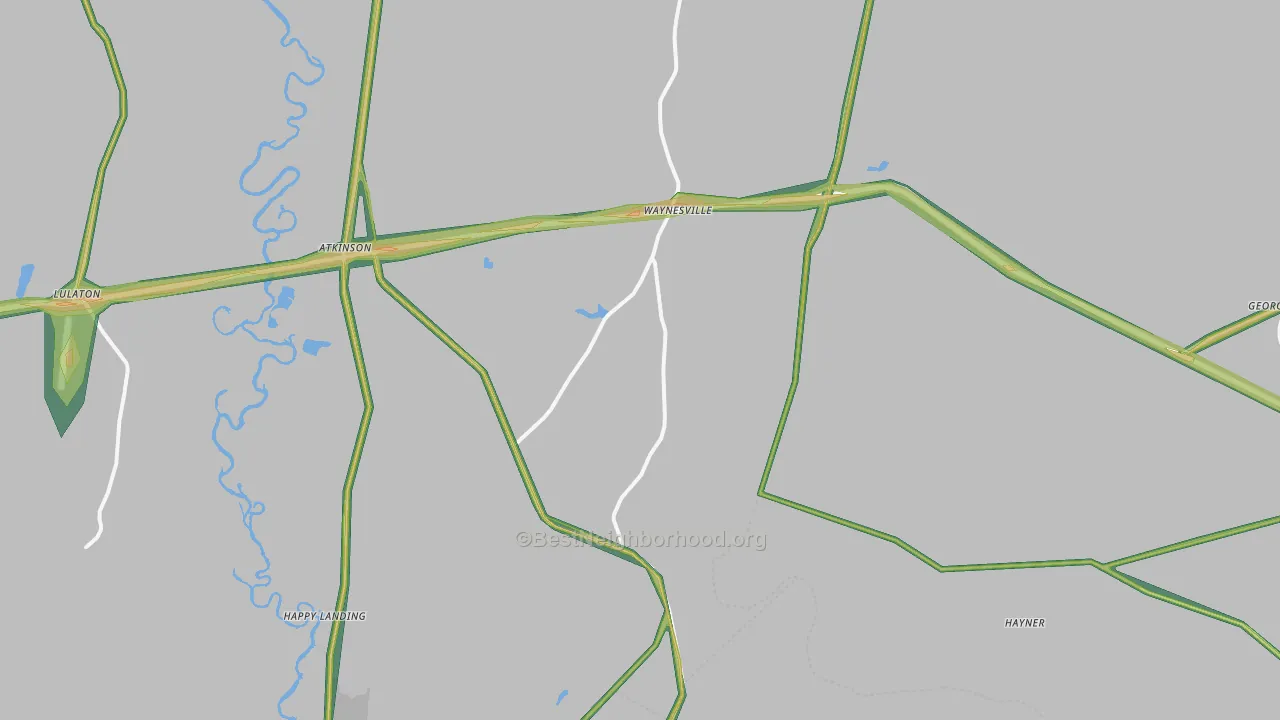Waynesville, GA Map of Noise Levels in Waynesville
