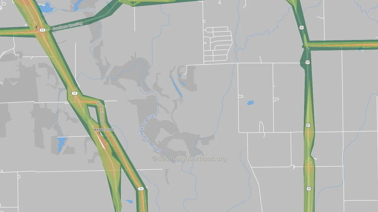 Waynesville, IN Map of Noise Levels in Waynesville