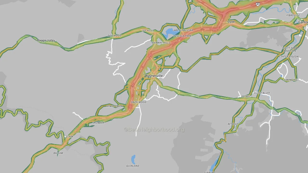 Waynesville, NC Map of Noise Levels in Waynesville