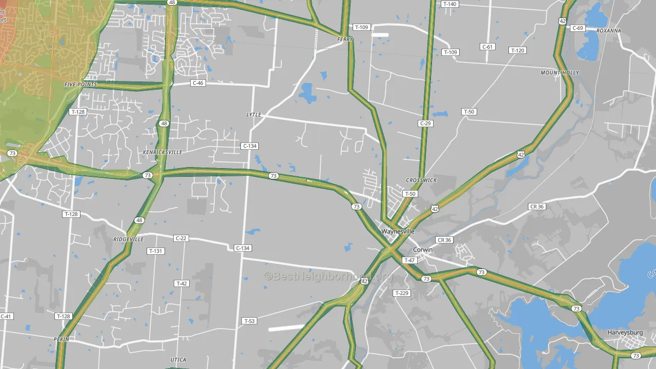 Waynesville, OH Map of Noise Levels in Waynesville