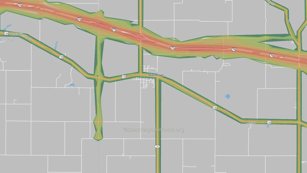 Waynetown, IN Map of Noise Levels in Waynetown