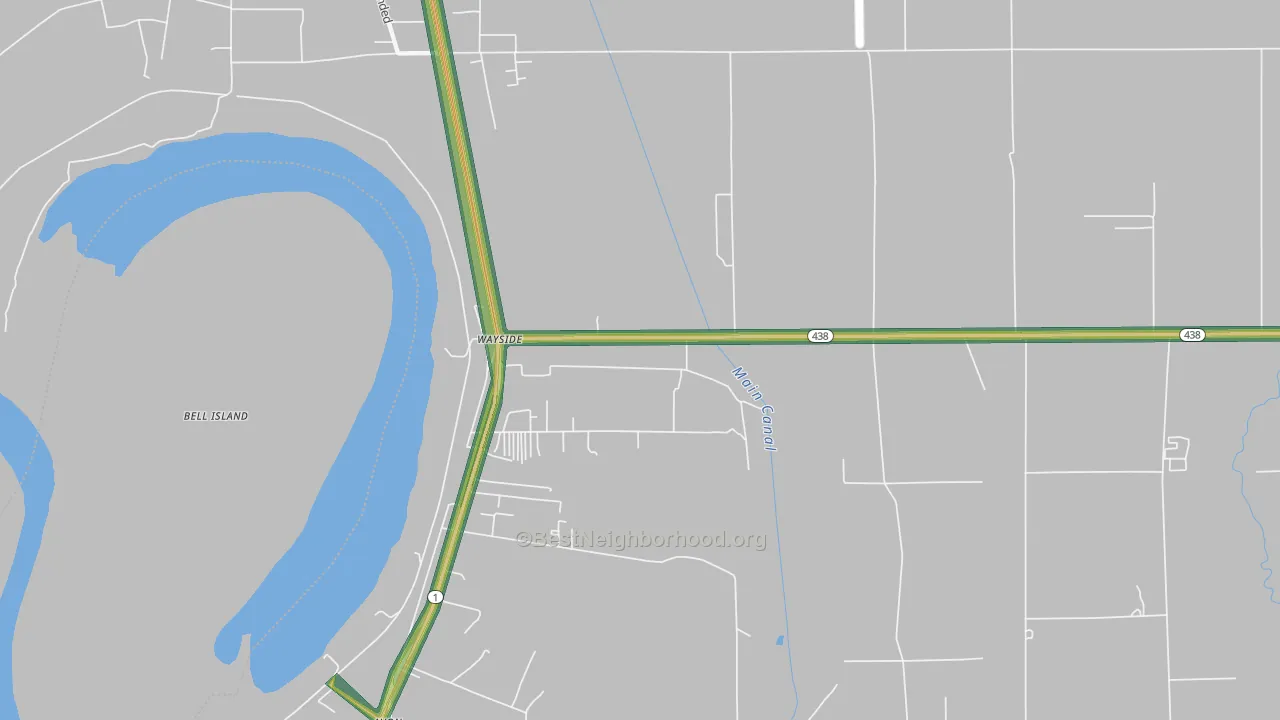 Wayside, MS Map of Noise Levels in Wayside